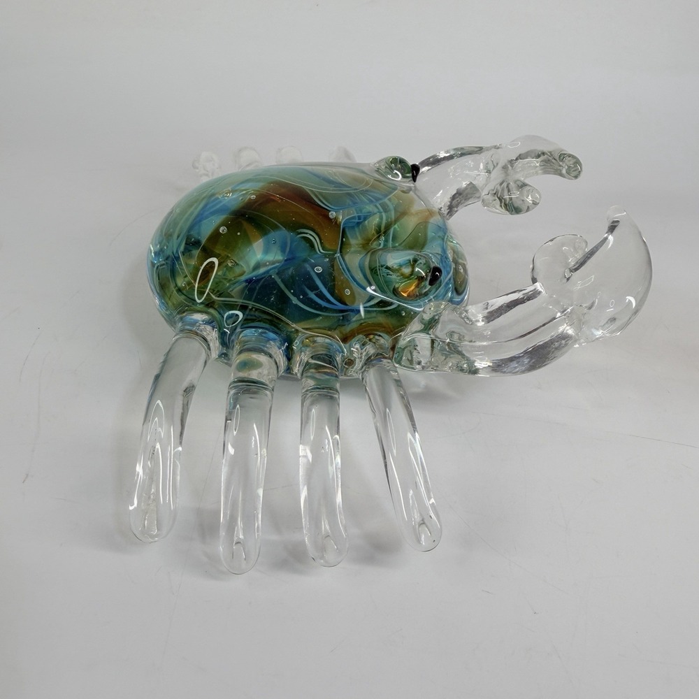 Colorful Hand Blown Glass Crab Paperweight Decor Beach Nautical Coastal Seafood - Picture 4 of 10